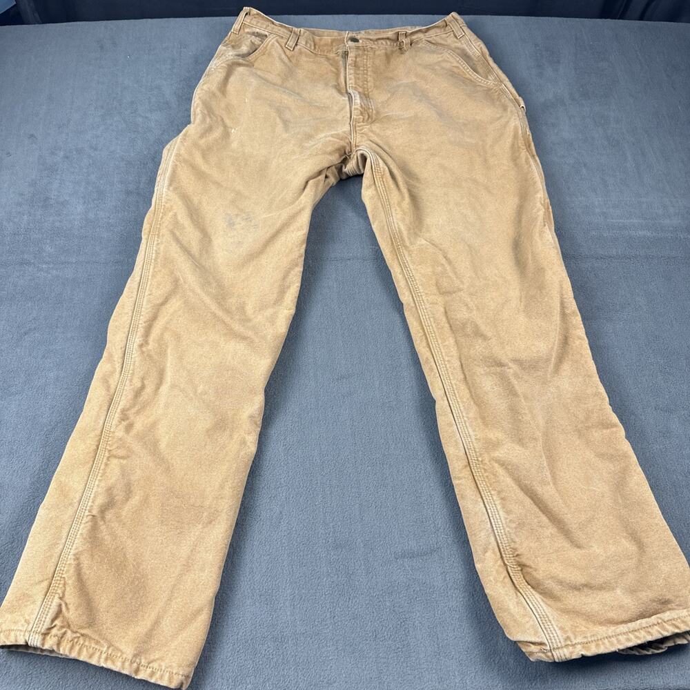 Carhartt B111 Loose Fit Flannel Lined Duck Heavy Duty Work Pants Size 38x34